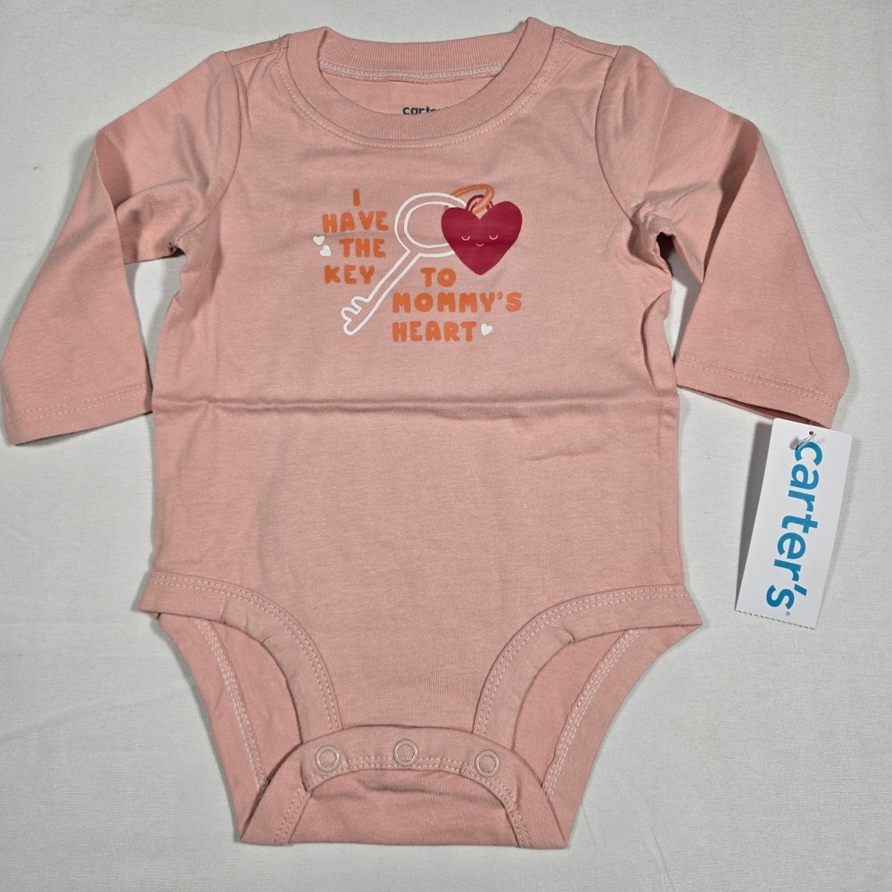 Carters Baby Girls Pink Long Sleeve Bodysuit I Have The Key To Mommys Heart 3M